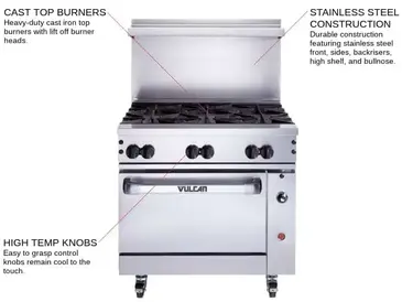 Vulcan 36S-6BP Range, 36" Restaurant, Gas