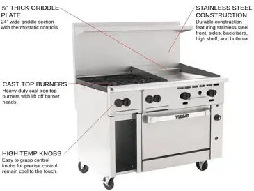 Vulcan 48S-4B24GT Range, 48" Restaurant, Gas