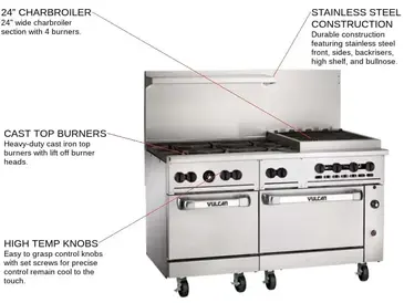 Vulcan 60SC-6B24CBN Range, 60" Restaurant, Gas