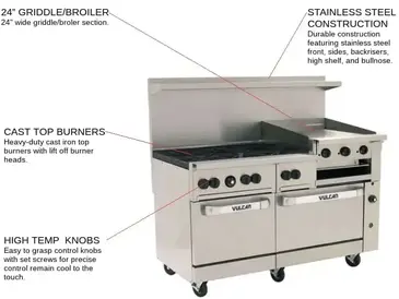 Vulcan 60SC-6B24GB Range, 60" Restaurant, Gas