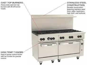 Vulcan 60SS-10BP Range, 60" Restaurant, Gas