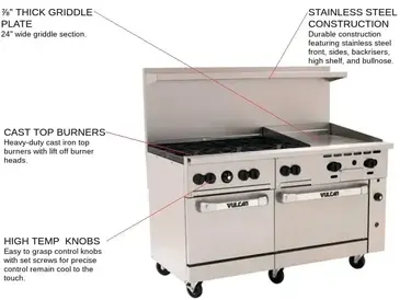 Vulcan 60SS-6B24GN Range, 60" Restaurant, Gas