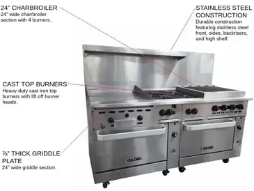 Vulcan 72CC-24G4B24CB Range, 72" Restaurant, Gas