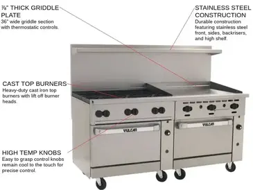 Vulcan 72CC-6B36GT Range, 72" Restaurant, Gas