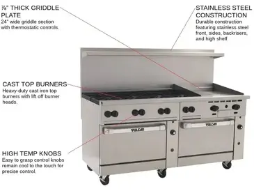 Vulcan 72CC-8B24GT Range, 72" Restaurant, Gas