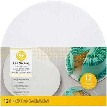 WILTON ENTERPRISES INC Cake Board, 8", White, Cardboard, Circle, 12 Pack, Wilton 2104-80