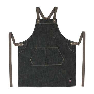 Winco Bib Apron, 26 3/4" X 31 3/4", Denim, Poly-Cotton, Cross Back, Winco BDN-3126