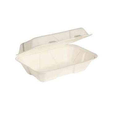 YULIN WENZHOU ECO PACKAGING Hinged Container, 9"x6", Natural, Bagasse, (50/Sleeve), Arvesta DPBHC-96W