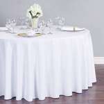 AMBASSADOR LINEN Tablecloth, 120", White, Polyester, Round, Ambassador Linen 120RD-010101