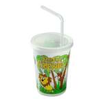 AmerCare Royal Kid's Cup, 12 oz, Jungle Friend Print, Plastic, with Straw and Lid, (250/Case), AmerCare Royal KCT250JF