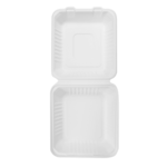 Clamshell Container, 8"x 8", White, Bagasse, (200/Case), Karat Earth KE-BHC88-1C