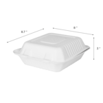 Clamshell Container, 8"x 8", White, Bagasse, (200/Case), Karat Earth KE-BHC88-1C