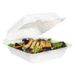 Clamshell Container, 8"x 8", White, Bagasse, (200/Case), Karat Earth KE-BHC88-1C