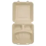 ARVESTA (DISPOSABLES) Clamshell Container, Bamboo Fiber, 9 In. Dia., 3 Comp., Compostable, 50/CS