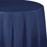 CONVERTING Table Cover, 82", Navy Blue, Plastic, Round, Creative Converting 703278