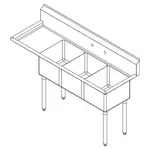 Falcon E3C-10X14-L-15 Sink, (3) Three Compartment