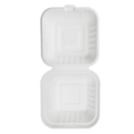 Hinged Container, 6" x 6", White, Bagasse, (500/Case), Karat Earth KE-BHC66-1C