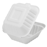 Hinged Container, 6" x 6", White, Bagasse, (500/Case), Karat Earth KE-BHC66-1C