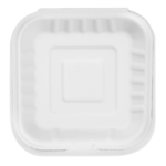 Hinged Container, 6" x 6", White, Bagasse, (500/Case), Karat Earth KE-BHC66-1C