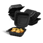 Hinged Container, 6"x6", Black, Polypropylene, (400/Case), Karat Earth KE-HC66MFPP-1CB