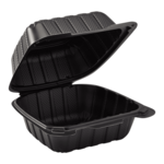 Hinged Container, 6"x6", Black, Polypropylene, (400/Case), Karat Earth KE-HC66MFPP-1CB