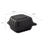 Hinged Container, 6"x6", Black, Polypropylene, (400/Case), Karat Earth KE-HC66MFPP-1CB