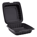 Hinged Container, 8" x 8", Black, Polypropylene, 1-Compartment, (200/Case), Karat KE-HC88MFPP-1CB