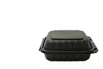 Hinged Container, 8" x 8", Black, Polypropylene, 1-Compartment, (200/Case), Karat KE-HC88MFPP-1CB