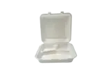 Hinged Container, 8" x 8", White, Foam, 3-Compartment, (200/Case), Reyma USA HC883