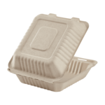 Hinged Container, 8"x8", Natural, Bagasse, Karat Earth KE-BHC88N-1C