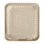 Hinged Container, 8"x8", Natural, Bagasse, Karat Earth KE-BHC88N-1C