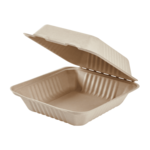 Hinged Container, 8"x8", Natural, Bagasse, Karat Earth KE-BHC88N-1C