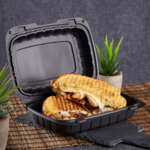 Hinged Container, 9" X 6", Black, PP,  Mineral Filled, (250/case) , Lollicup KE-HC96MFPP-1CB