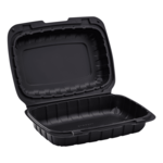 Hinged Container, 9" X 6", Black, PP,  Mineral Filled, (250/case) , Lollicup KE-HC96MFPP-1CB