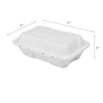 Hinged Container, 9" x 6", White, Bagasse, (200/Case) Karat Earth KE-BHC96-1C