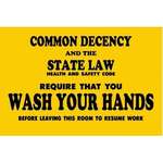 LYNCH SIGN CO. Sign "Wash Your Hands", 9"x 6", Yellow & Black, Styrene, Lynchsign DC-28