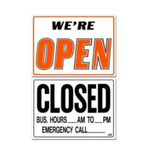 LYNCH SIGN CO. Sign "We're open" & "Closed", 14"x21", Orange & Black, Styrene, Dual-Sided, Lynchsign R-1