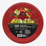 Dining Plates, 10", Red, Plastic, (100/Pack), My Trading 36125