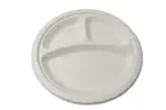 Plate, 9", White, Bagasse, 3-Compartment, (500/Case) Arvesta PL-09-3