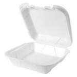 Hinged Container, 9" x 9", White, Foam, Vented, (200/Case), Genpak SN200V