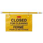 RUBBERMAID COMMERCIAL PRODUCT "Closed for Cleaning" Sign, 28" - 50", Black on Yellow, Plastic, Trilingual, Rubbermaid FG9S1600YEL